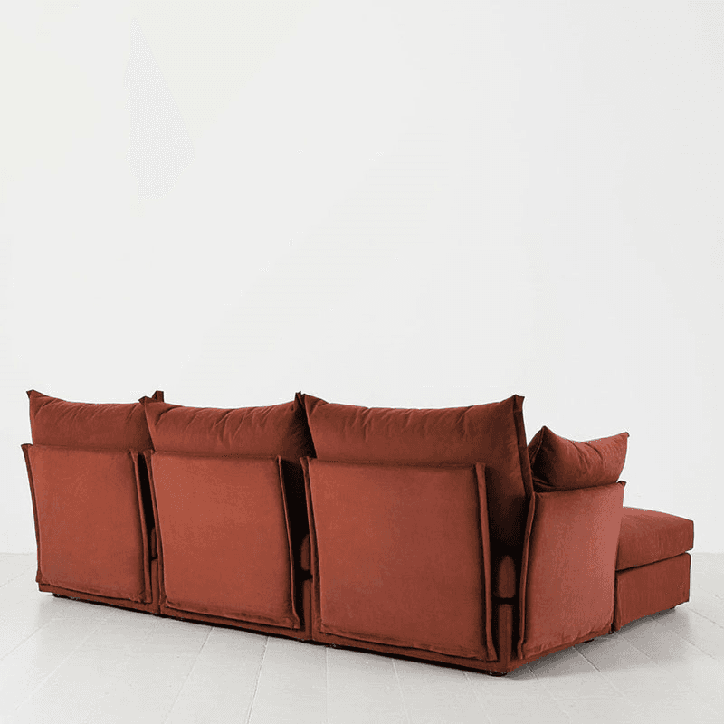 Model 06 Velvet 3 Seater Sofa With Chaise, Brick