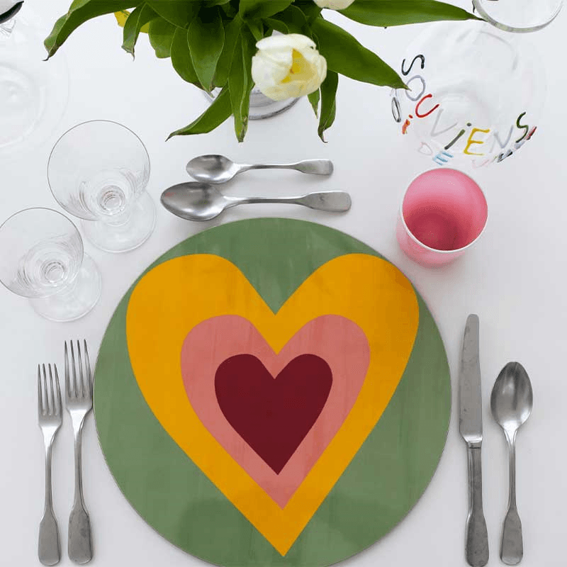 Heart Set of 6 Round Assorted Placemats, D34cm, Multi