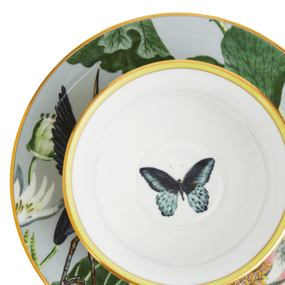 Wonderlust Waterlily Teacup & Saucer, Yellow/Grey