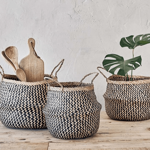 Ekuri Basket, Small, H38 x D30cm, Natural and Black