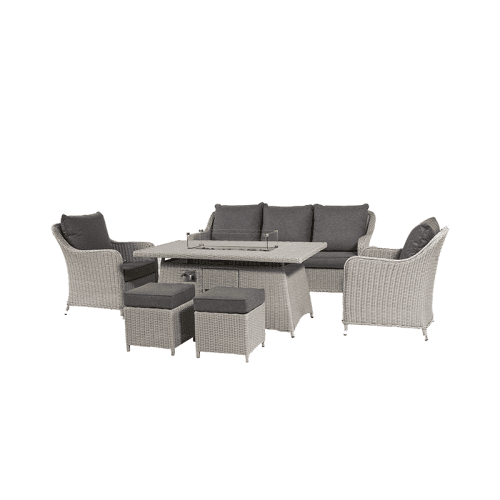 Image showing the Antigua Lounge Set with Ceramic Top and Fire Pit, Stone Grey product.