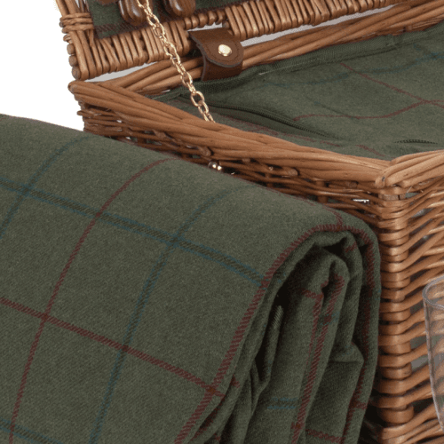 Image showing the Tweed 4 Person Classic Picnic Hamper, Green product.