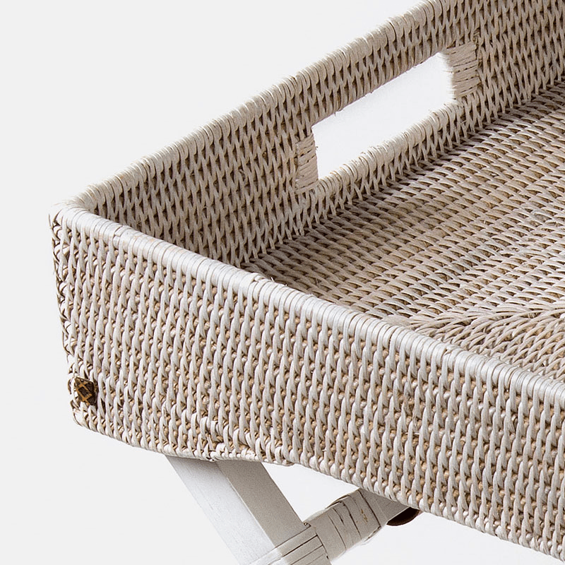 Savoy Rattan Butlers Tray, 65 x 40 x 75cm, White