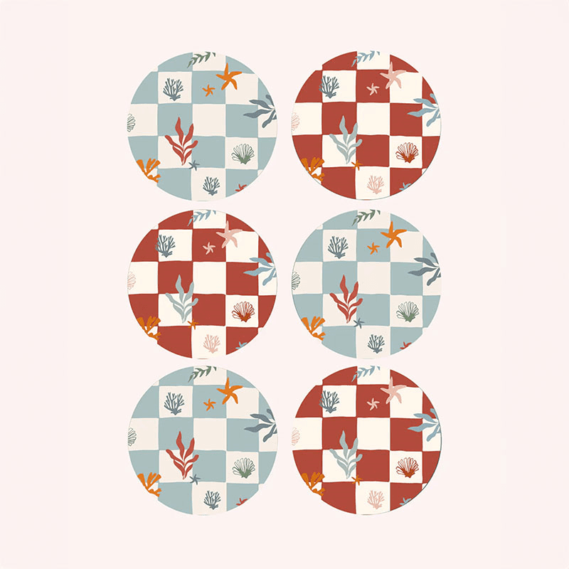 Nautical Checks Set of 6 Placemats, D29cm, Red & Blue