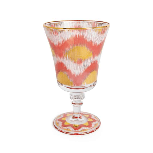 Image showing the Ikat Wine Glass, 15H x 9cm, Red/Gold product.