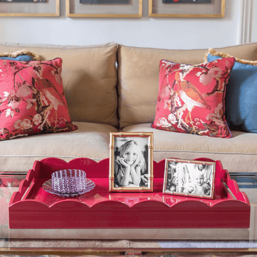 Image showing the Lacquer Scalloped Ottoman Tray, 44 x 66cm, Dark Cherry product.