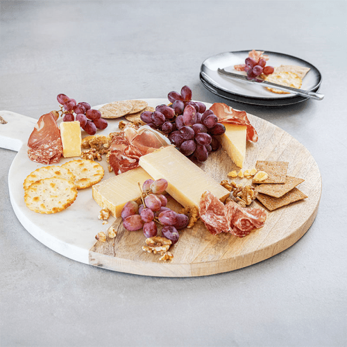 Image showing the Gourmet Prep & Serve Wood & Marble Round Paddle Board, D40.5cm product.