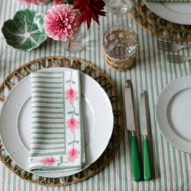 Suzani Stripe Set of  4 Napkins, 45cm, Green