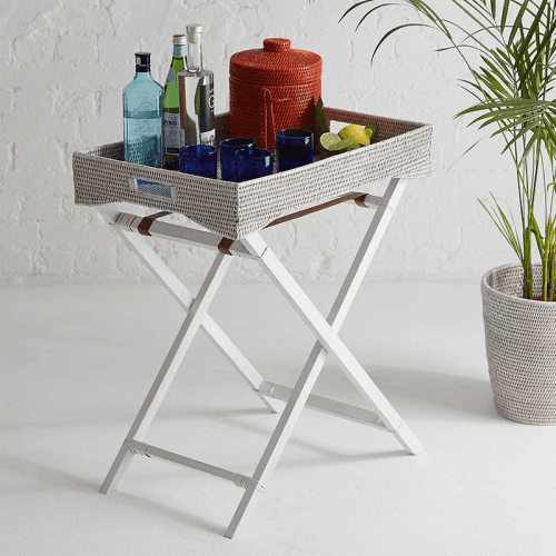 Image showing the Savoy Rattan Butlers Tray, 65 x 40 x 75cm, White product.