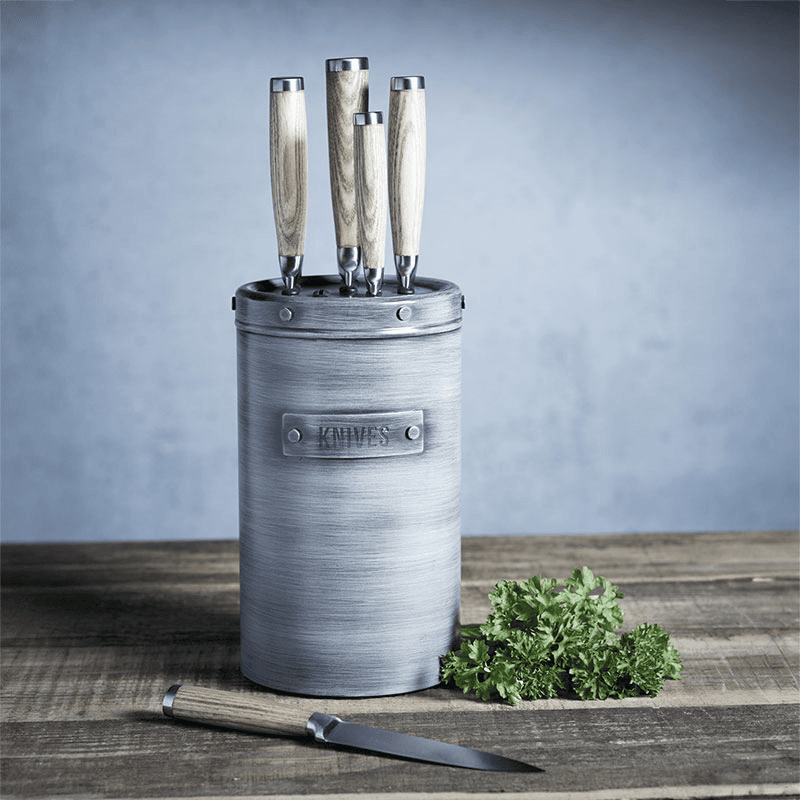 Industrial Kitchen Knife block with 5 piece knife set, Metal