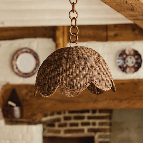 Image showing the Etta Scalloped Pendant Shade, Teak product.