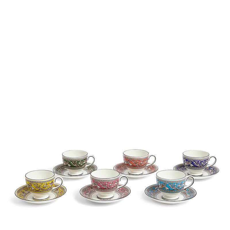 Florentine Set of 6 Teacup and Saucer, 174ml, Mixed