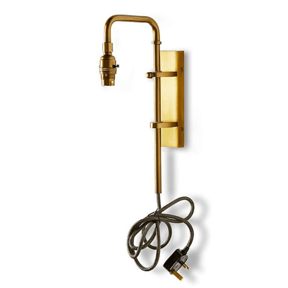 Tiree Wall fitting light with external flex in olive green, Antiqued Brass