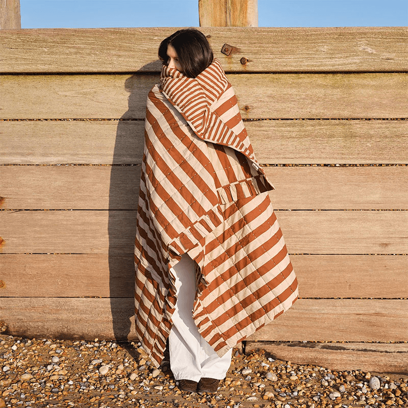 Stripe Quilt, 150 X 200cm, Cinnamon & Oyster