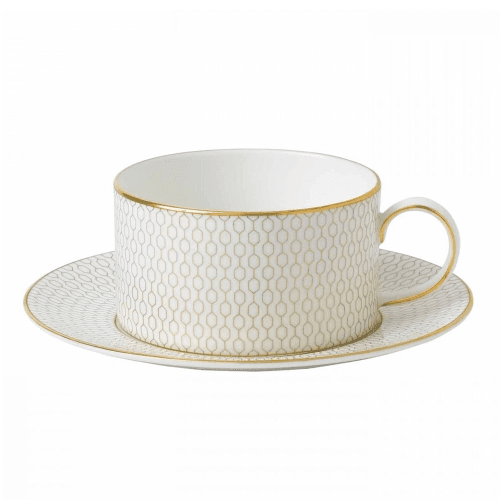 Image showing the Gio Gold Teacup & Saucer, Gold/White product.