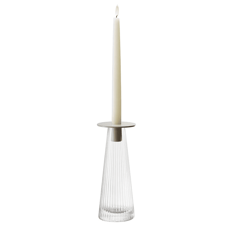 Beacon Candle Holder, H22cm, Concrete Grey & Clear