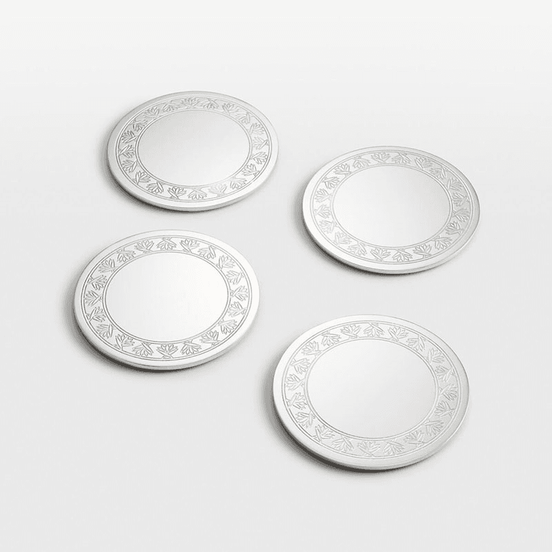 Rochester Set of 4 Engraved Silver Coasters, H4.3 x W12.8  x D13cm, Silver