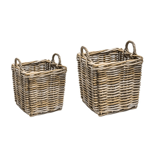 Image showing the Wicker Fireside Set of 2 Log Baskets, Grey, Grey product.