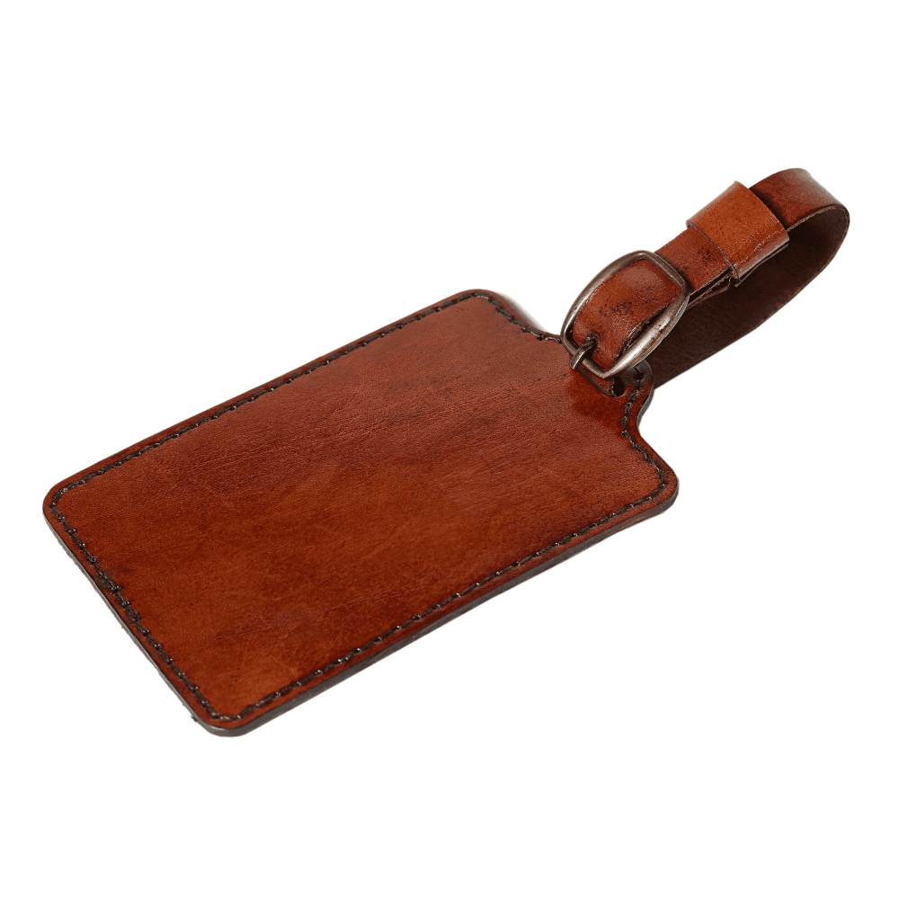 Leather Embossed Luggage Tag, Conker Brown