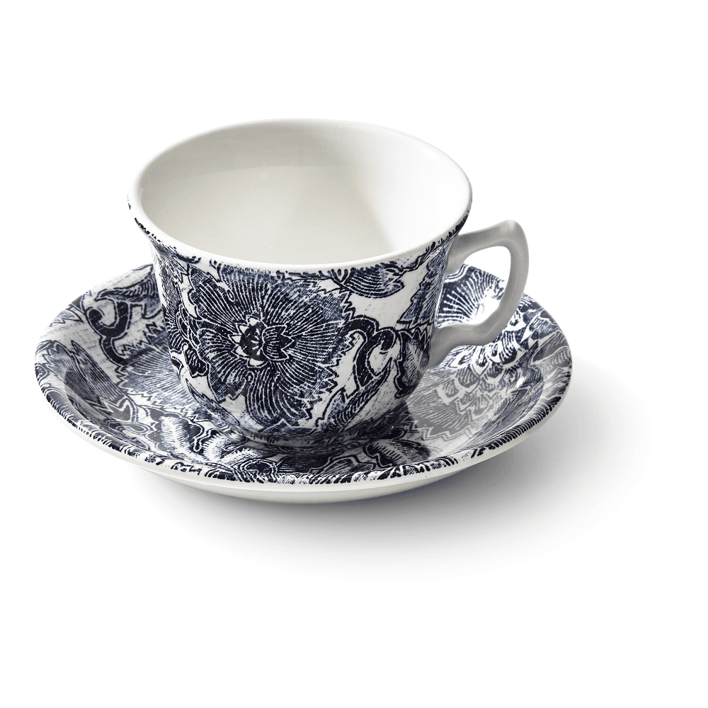 Burleigh - Faded Peony Tea cup & saucer, Indigo
