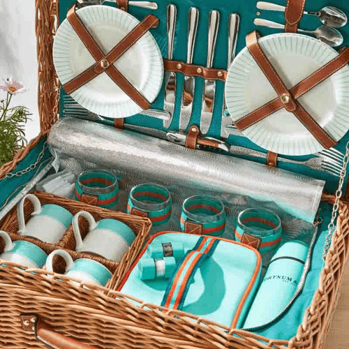 Image showing the Fortnum's Stripe Picnic Hamper for Four, Eau De Nil product.