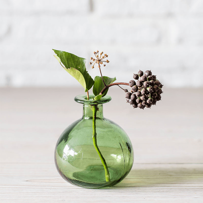 Recycled Glass Round bud vase, H12 x Dia 11cm, Green