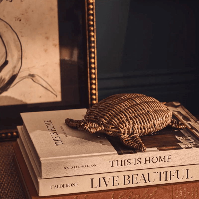 Rattan Decorative Turtle, H5cm x W18cm x D19cm, Vintage Grey