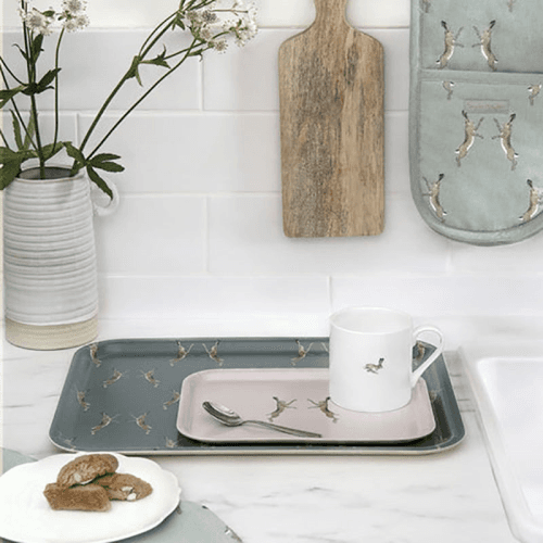 Image showing the Boxing Hares Small Printed Tray, Off White, Brown product.