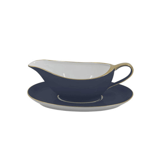 Image showing the Sous Le Soleil Sauceboat On Tray, 350ml, Matt Gold Classic Night Blue product.