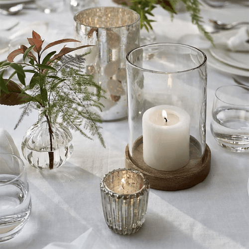 Image showing the Mango Wood Hurricane Candle Holder, H19.5cm, Clear product.