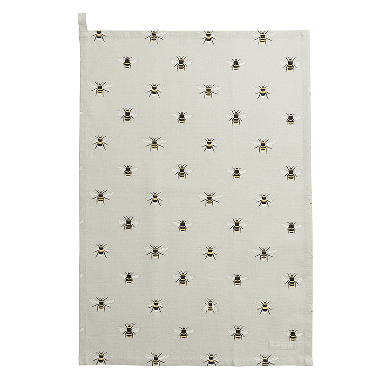 Bees Linen Tea Towel, Natural, Yellow