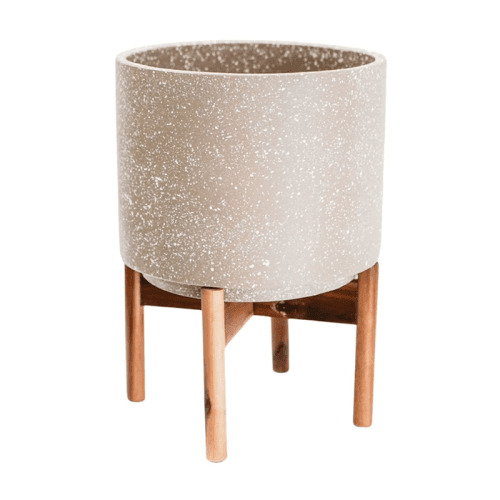 Image showing the Valetta Speckled Planter with Stand, H37cm, Ivory product.