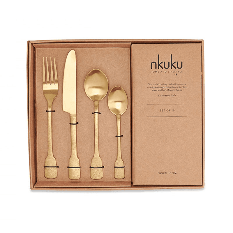 Veeta 16 Piece Cutlery Set, Brushed Gold