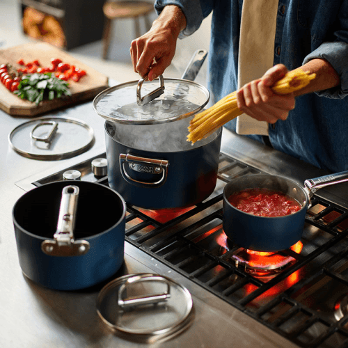 Image showing the Space Folding Saucepan & Lid, 23cm, Midnight Blue product.