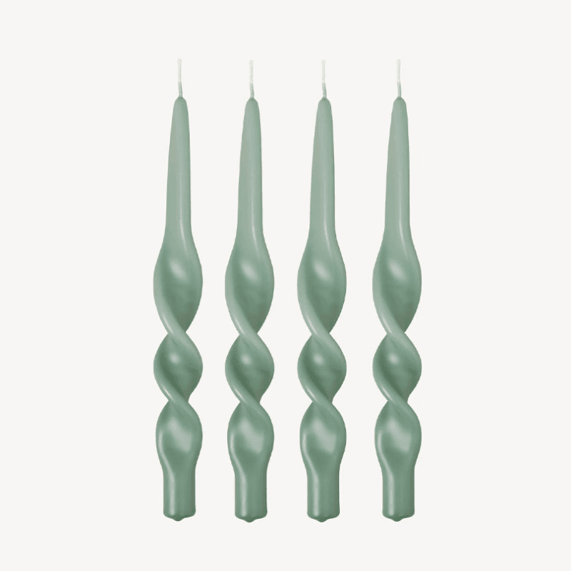 Swirl Set of 4 Dinner Candles, H28cm, Jade Green