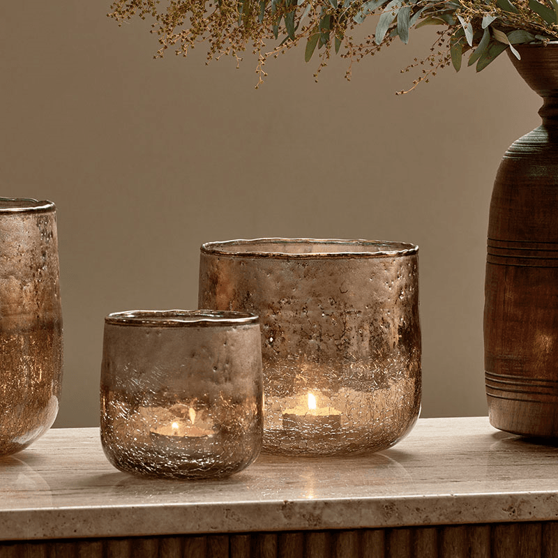 Konara Tealight Holder, D13cm, Copper Smoke