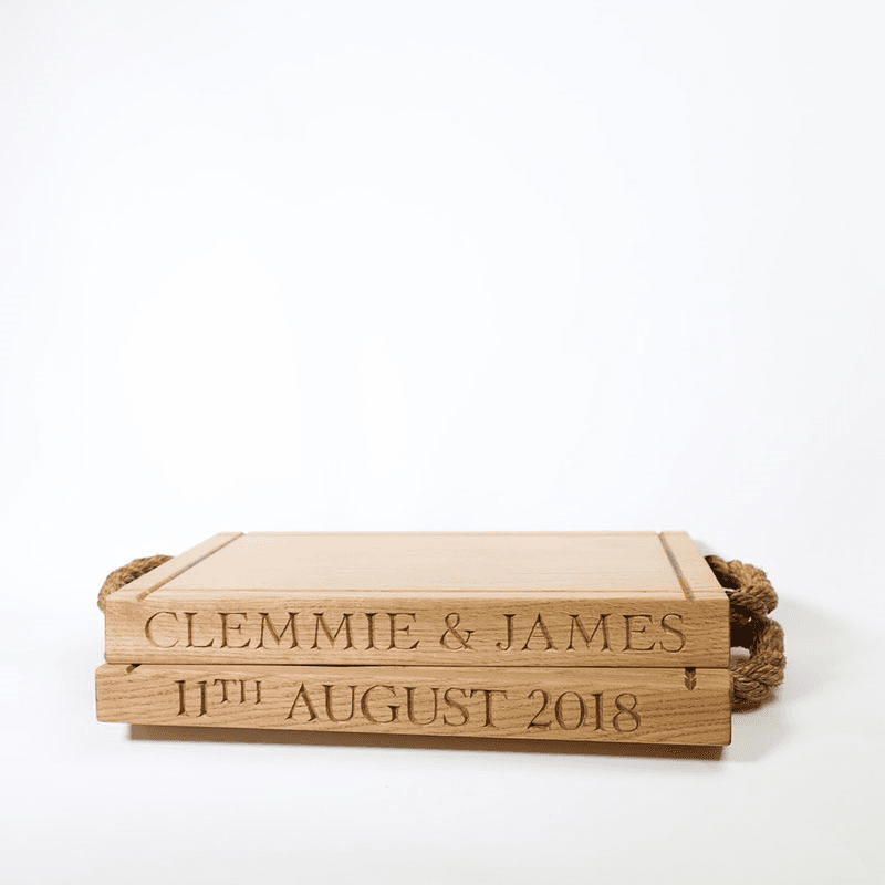 Personalised thin rectangular board with rope handles, 40 x 30 x 3.5cm, Oak
