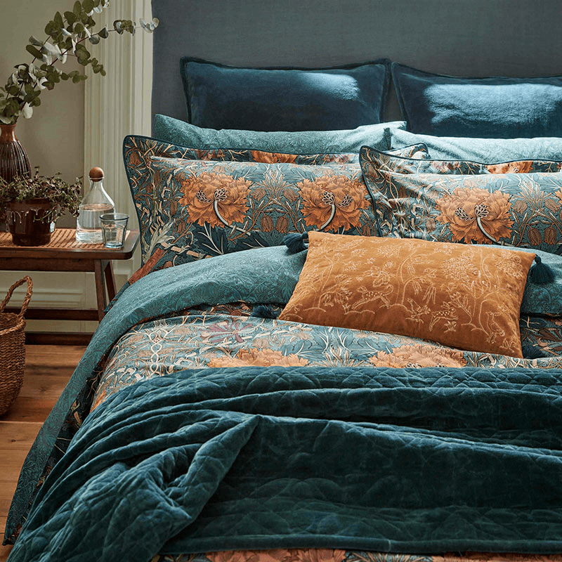 Honeysuckle & Tulip Pillowcase Pair, Mulberry & Teal