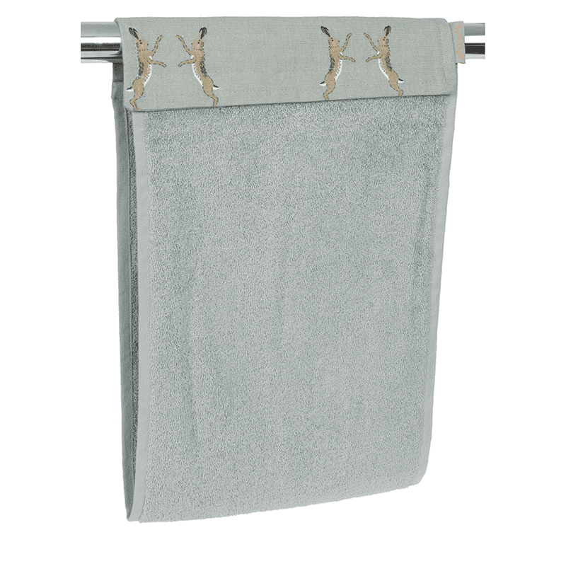 Boxing Hares Roller Hand Towel, Duck Egg Grey