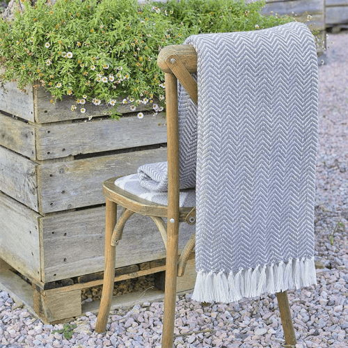 Image showing the Herringbone Blanket, 250cm x 130cm, Slate Grey product.