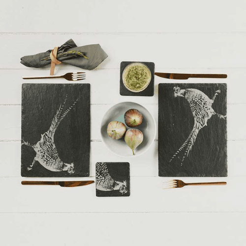 Image showing the Pheasant Set of 2 Slate Place Mats, H22 x W30cm, Black product.