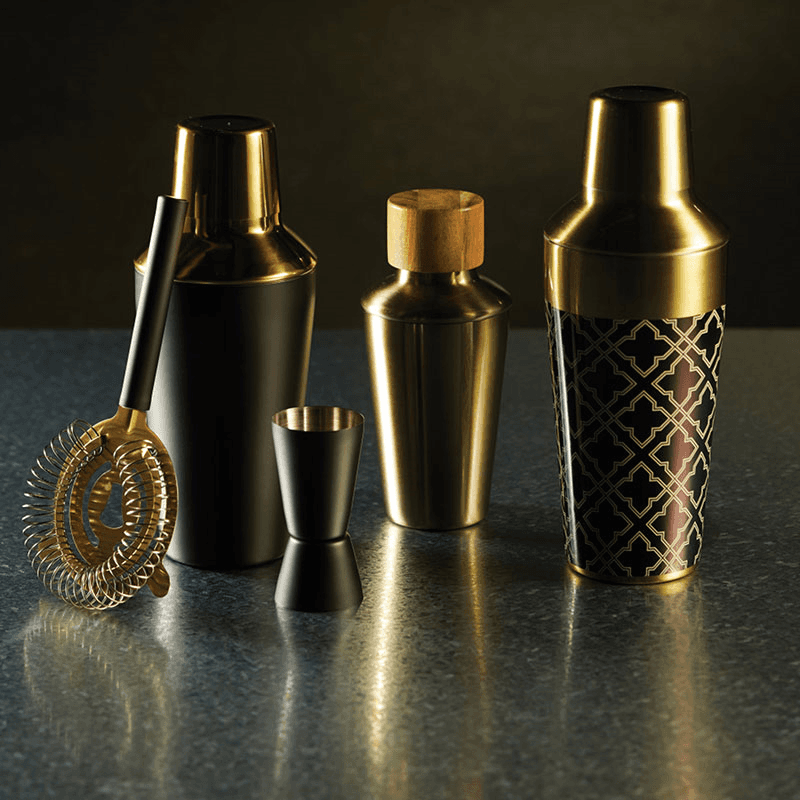 Barcraft 3 Piece Cocktail Set, Black/Brass