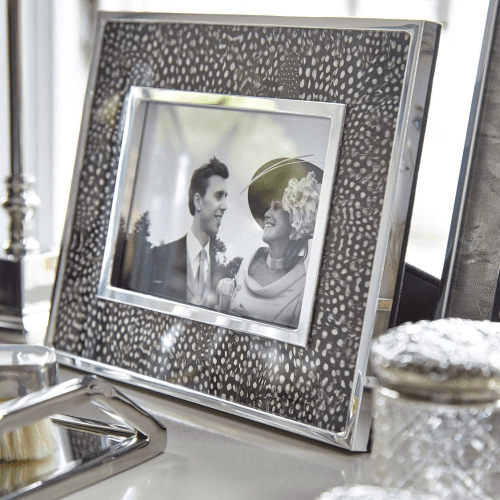 Image showing the Feather and Glass Photo Frame, 5x7", Guinea Fowl product.