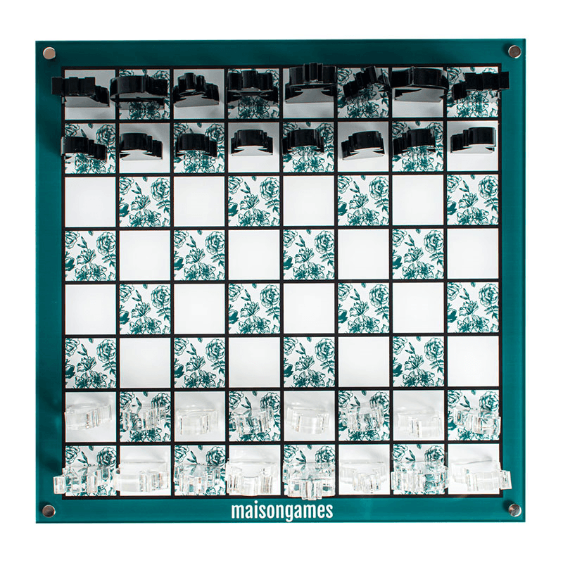 Floral Chess Set, L35.6 x W35.6cm, Green