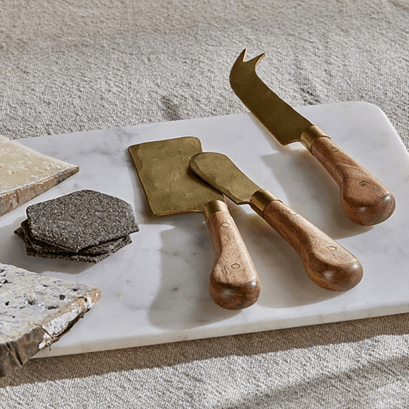Maram Set of 3 Cheese Knives, Natural & Gold