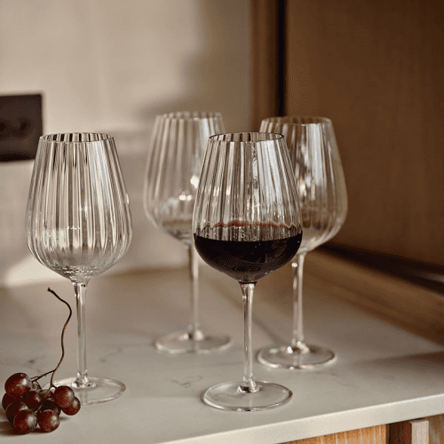 Image showing the Ribbed Set of 4 Ribbed Red Wine Glasses, H24cm, Clear product.
