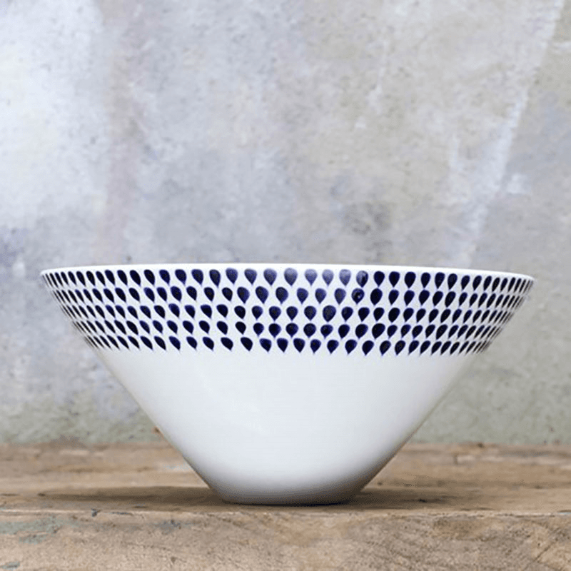 Indigo Drop Serving Bowl, D30cm, Cream and Indigo