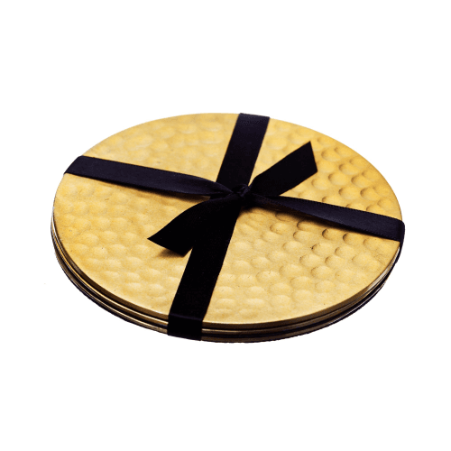 Image showing the Set of 4 round coasters, 10cm, Flat Hammered, Stainless Steel, Gold product.