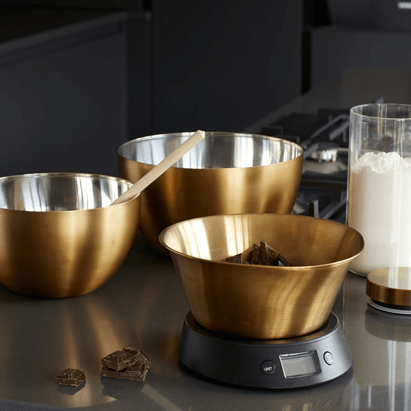 Electronic scales, H13 x D22cm - To 5Kg, Black With Brass Bowl