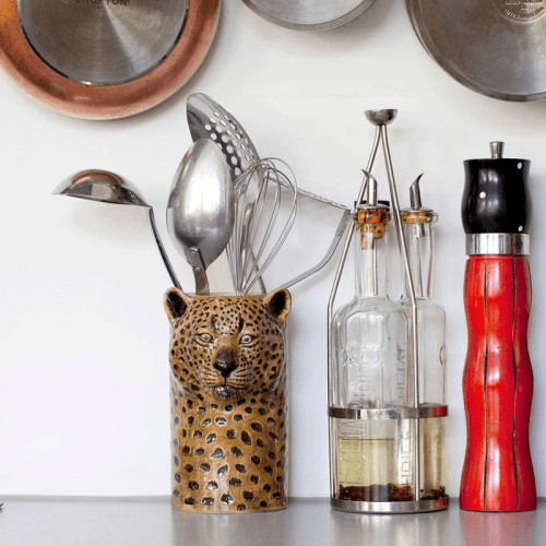 Image showing the Leopard Utensil Pot, H18cm, Yellow product.